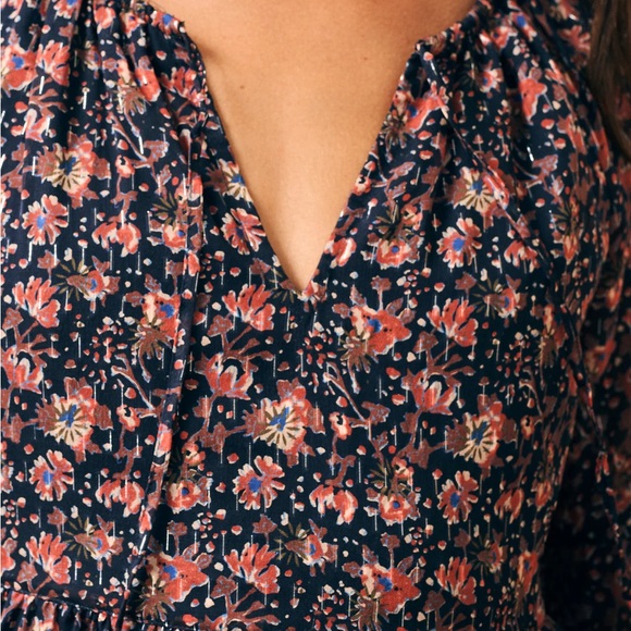 Faherty / Silk Cotton Sage Wood Floral V neck Dress Size large L - Picture 4 of 8